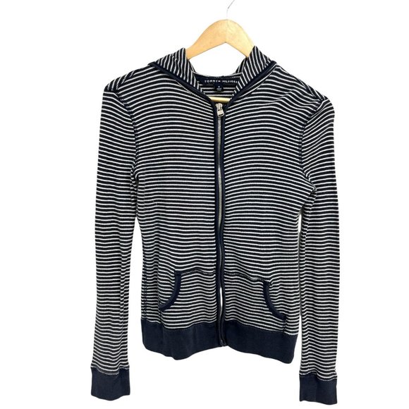 Tommy HilfigerJunior Long Sleeve Full Zip Hooded Striped Sweatshirt Size M - Picture 6 of 11